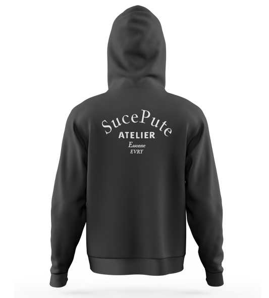 SWEAT-SHIRT CAPUCHE | "ATELIER" - Noir/Blanc