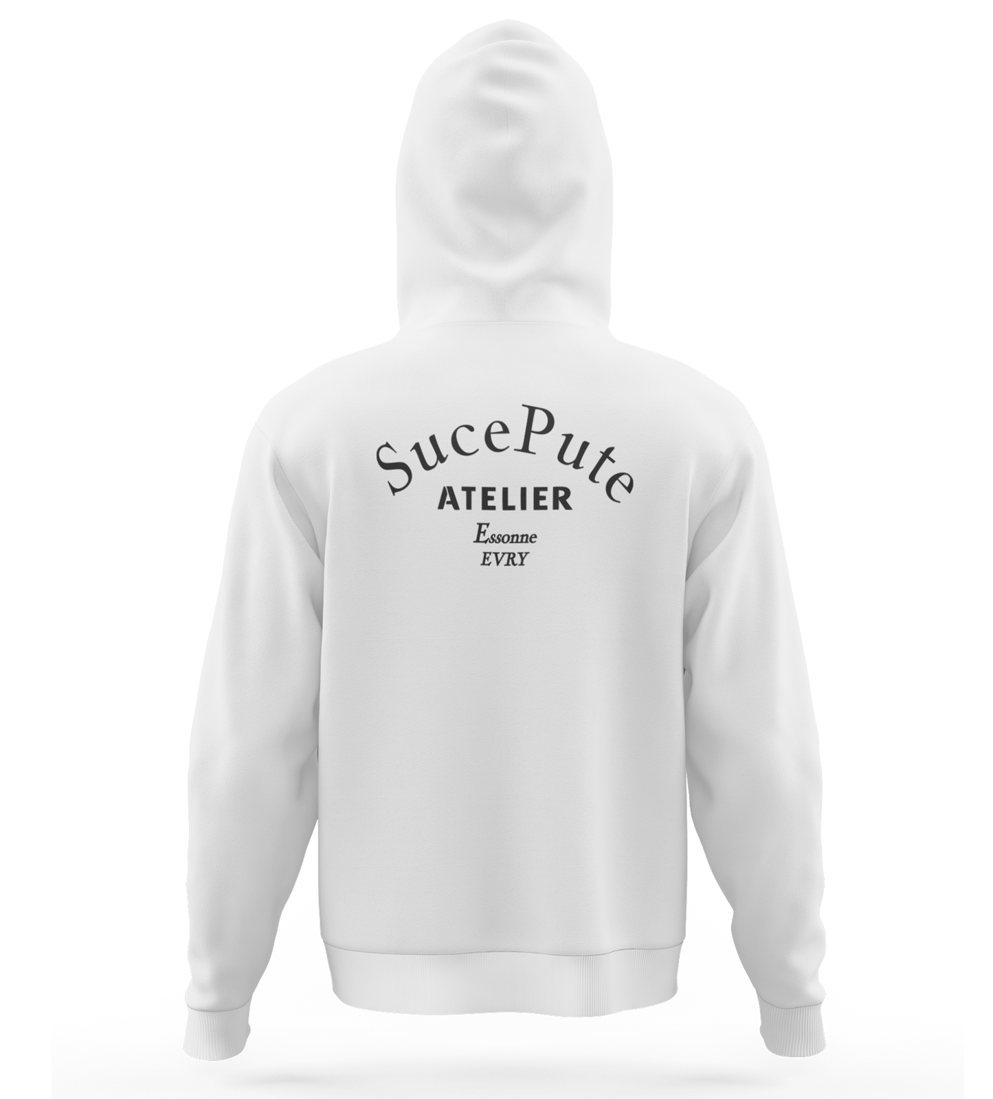 SWEAT-SHIRT CAPUCHE | "ATELIER" - Blanc/Noir